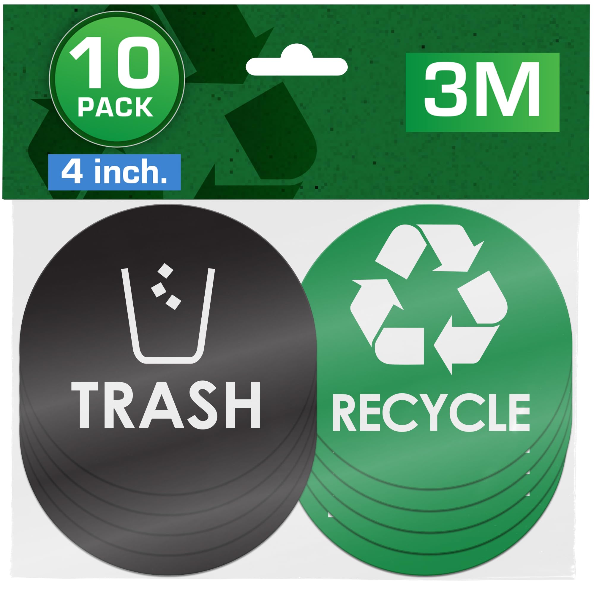Recycle Trash Bin Logo Sticker - 4" x 4" - Organize & Coordinate Garbage Waste from Recycling - Great for Metal Aluminum Steel or Plastic Trash Cans - Indoor & Outdoor (10 Pack)