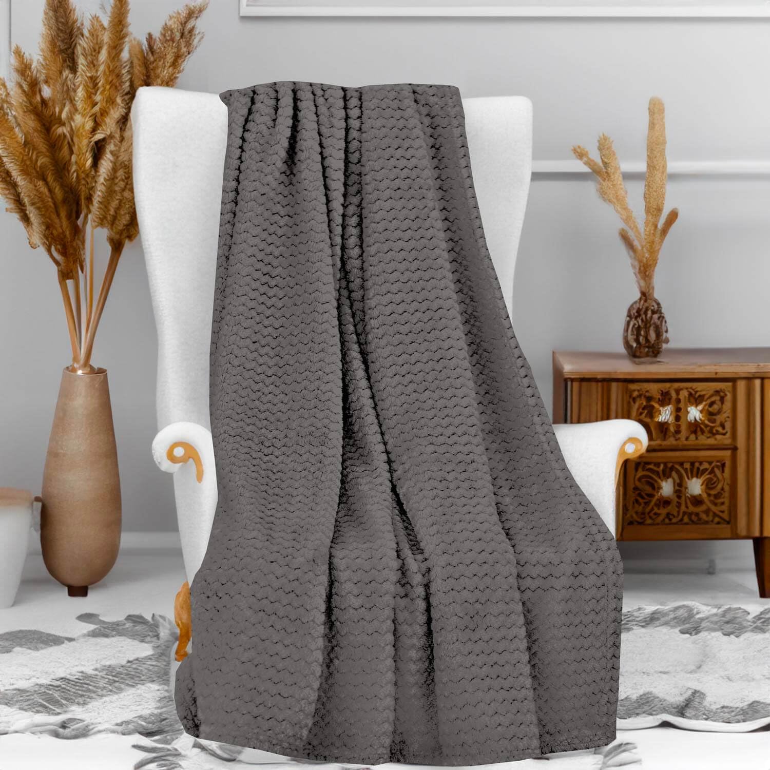 Soleil d'ocre, Microfibre Blanket 120 x 160 cm Grey COCOONING Grey