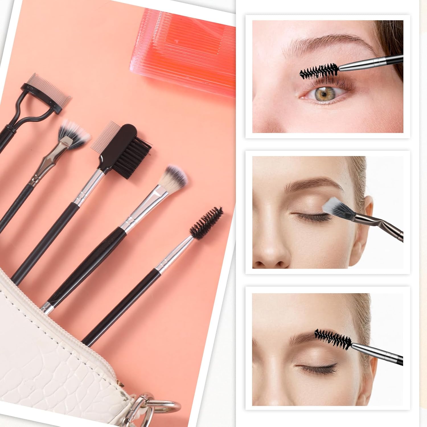 5 Pack Eyebrow Brush and Comb, Spoolie Mascara Brush Lash Separator Tool Eyelash & Eyebrow Combs, Mascara Fan Brushes for Extensions, Professional Eye Makeup Brushes