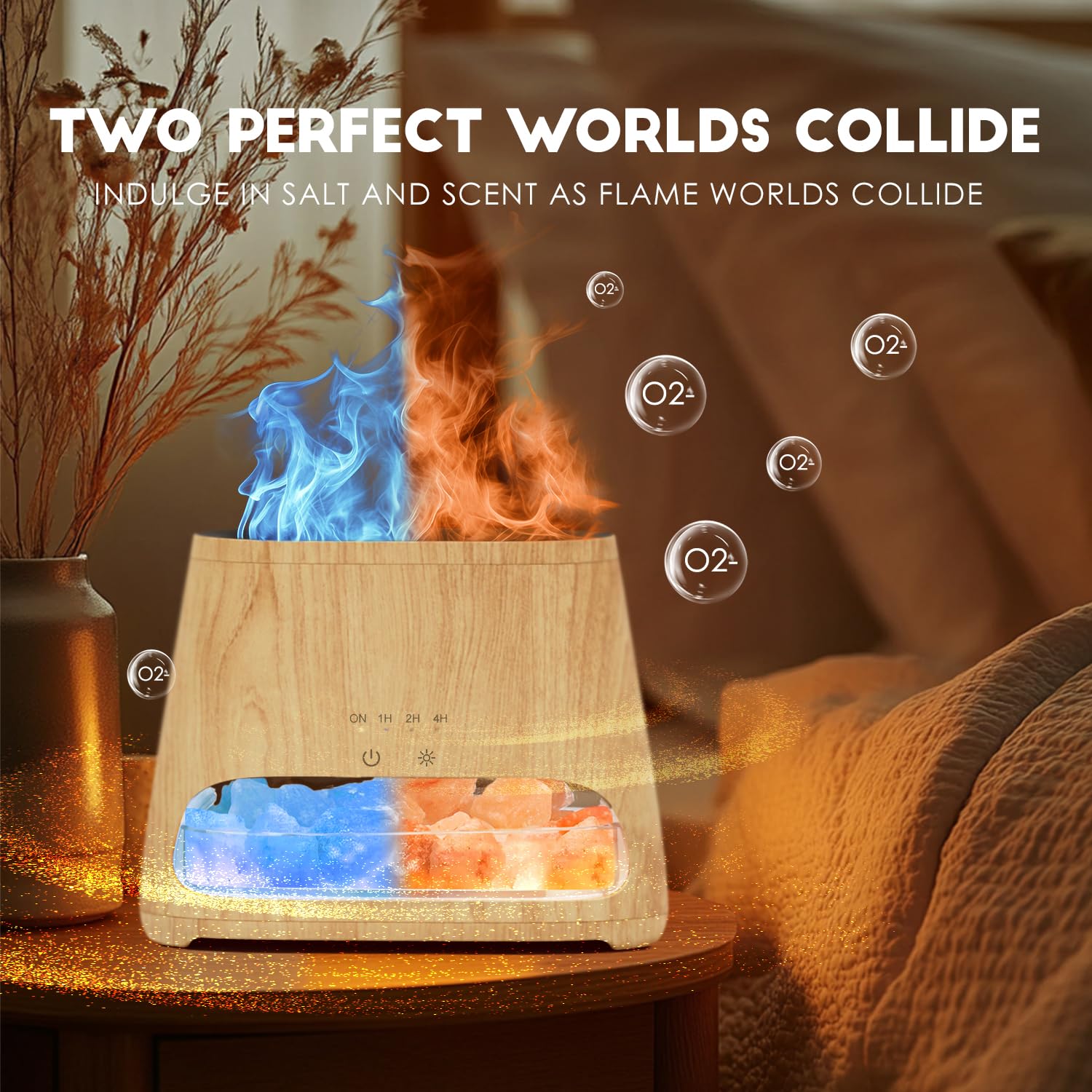 SALKING 2-in-1 Aroma Diffuser & Salt Range Pakistan Leuchte - Duftöldiffusoren, kombiniert Aromatherapie und Salztherapie für eine entspannende Atmosphäre mit Flammeneffekt und Auto Shut Off