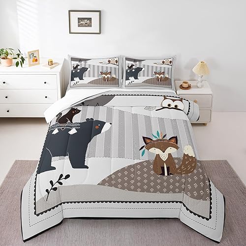 Castle Fairy Juego de edredón de dibujos animados de animales, tamaño matrimonial, edredón de ropa de cama con 2 fundas de almohada, diseño de oso