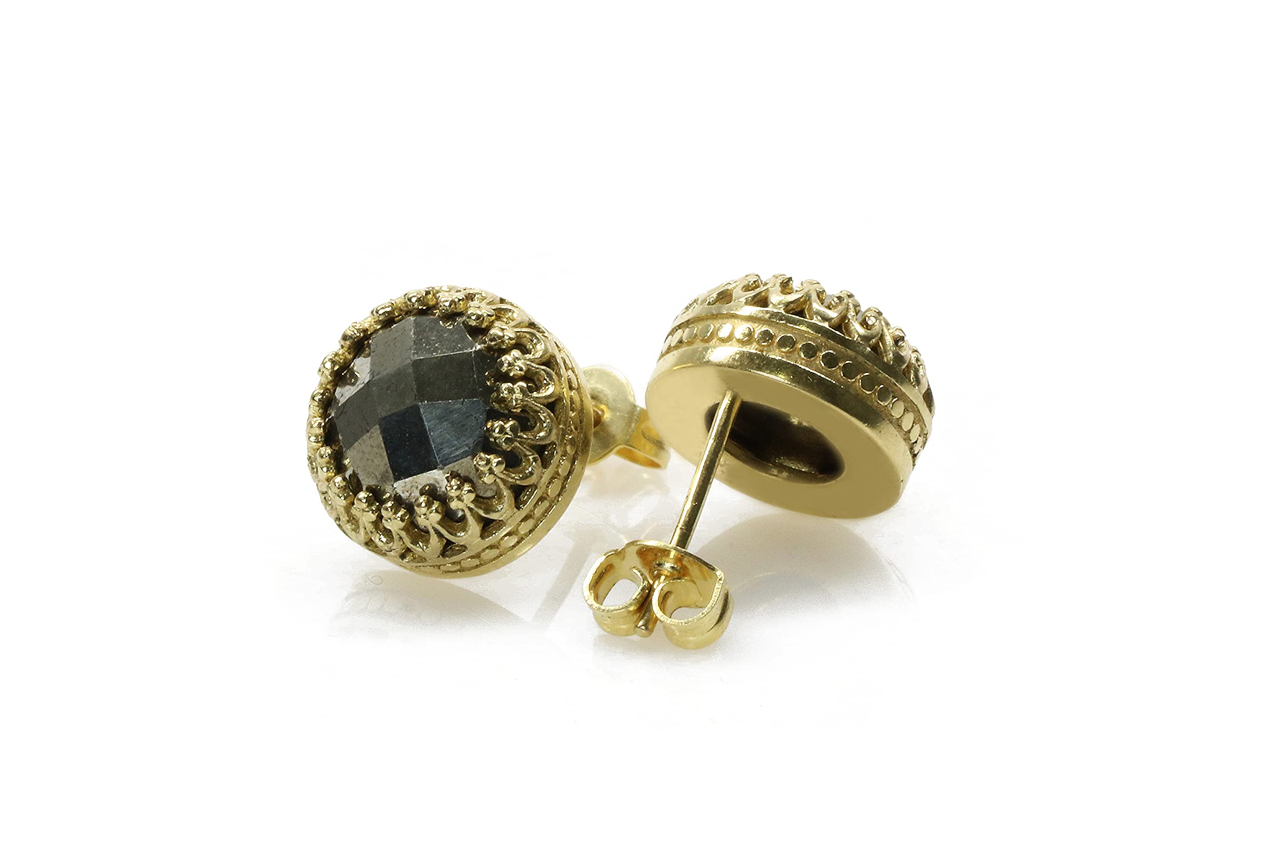 Gemma Orecchini per Donne - Pyrite Oro Orecchini a Perno - Regali Damigella di Onore, Prom Gioielli, Orecchini per Tutti i Giorni - Confezione Regalo Inclusa