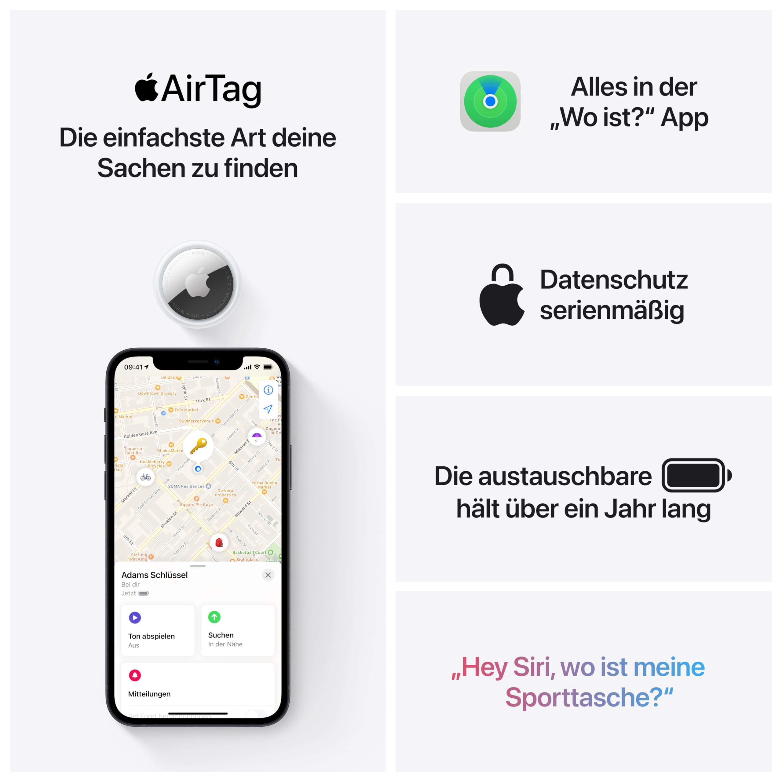 Apple AirTag (1. Generation) - Finde und behalte Deine Sachen im Blick: Schlüssel, Geldbörsen, Gepäck, Rucksäcke und mehr. Einfaches Einrichten mit iPhone oder iPad. Austauschbare Batterie - 5