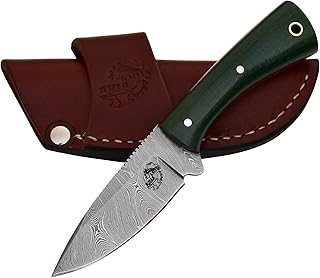 Knives Ranch Handmade 6" Full Tang Handy Knife - Damascus Steel - Kale Green Burlap Micarta Handle - Heavy Duty Cross-draw Sheath Snug Fit (4402-KALE) - Knives Ranch
