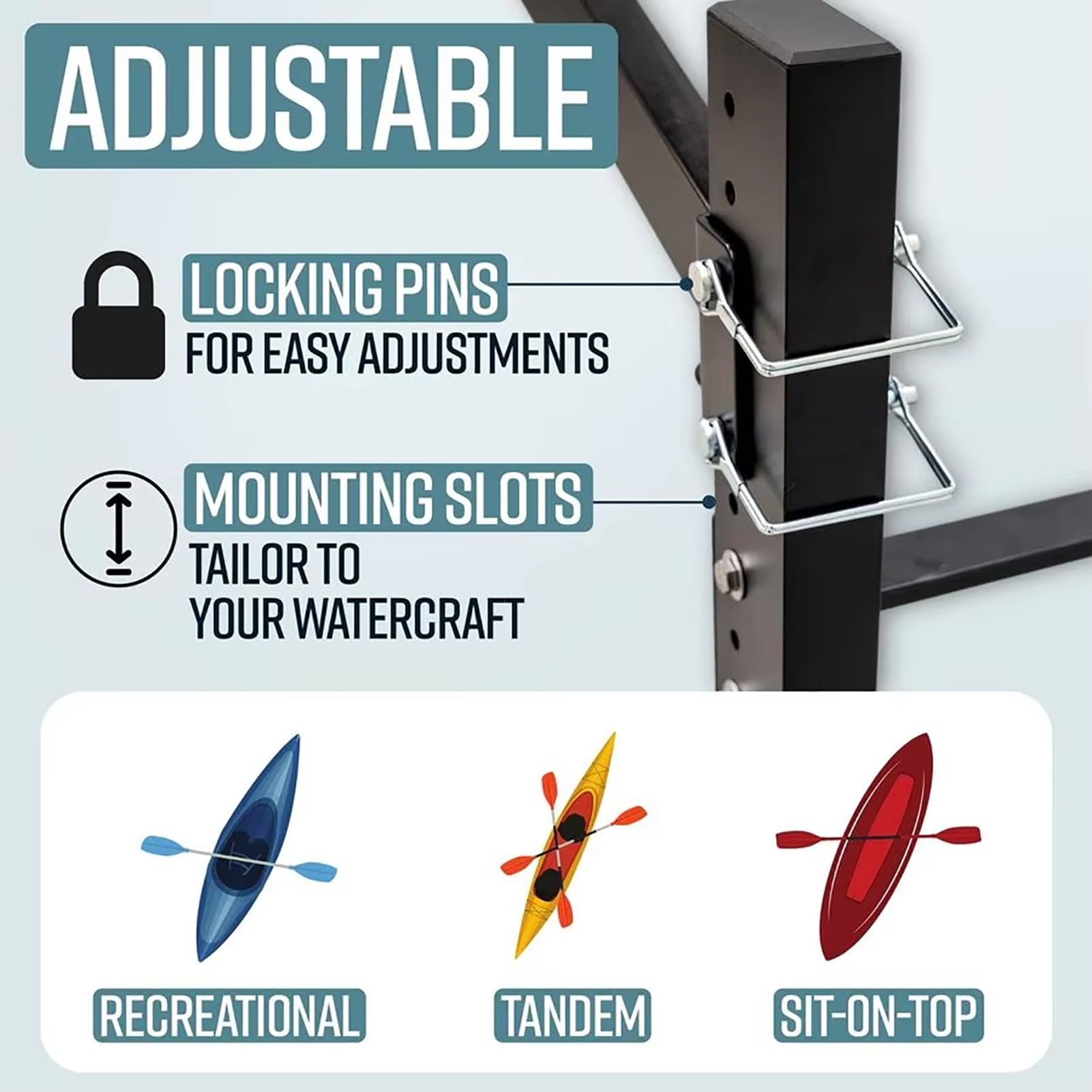 Kajak-Aufbewahrungsregal, robust, freistehend, verstellbar, für Kanus, SUP oder Paddleboards, 45,4 kg Kapazität pro Ebene, hält 2/3/4 Kajaks, langlebig und stabil