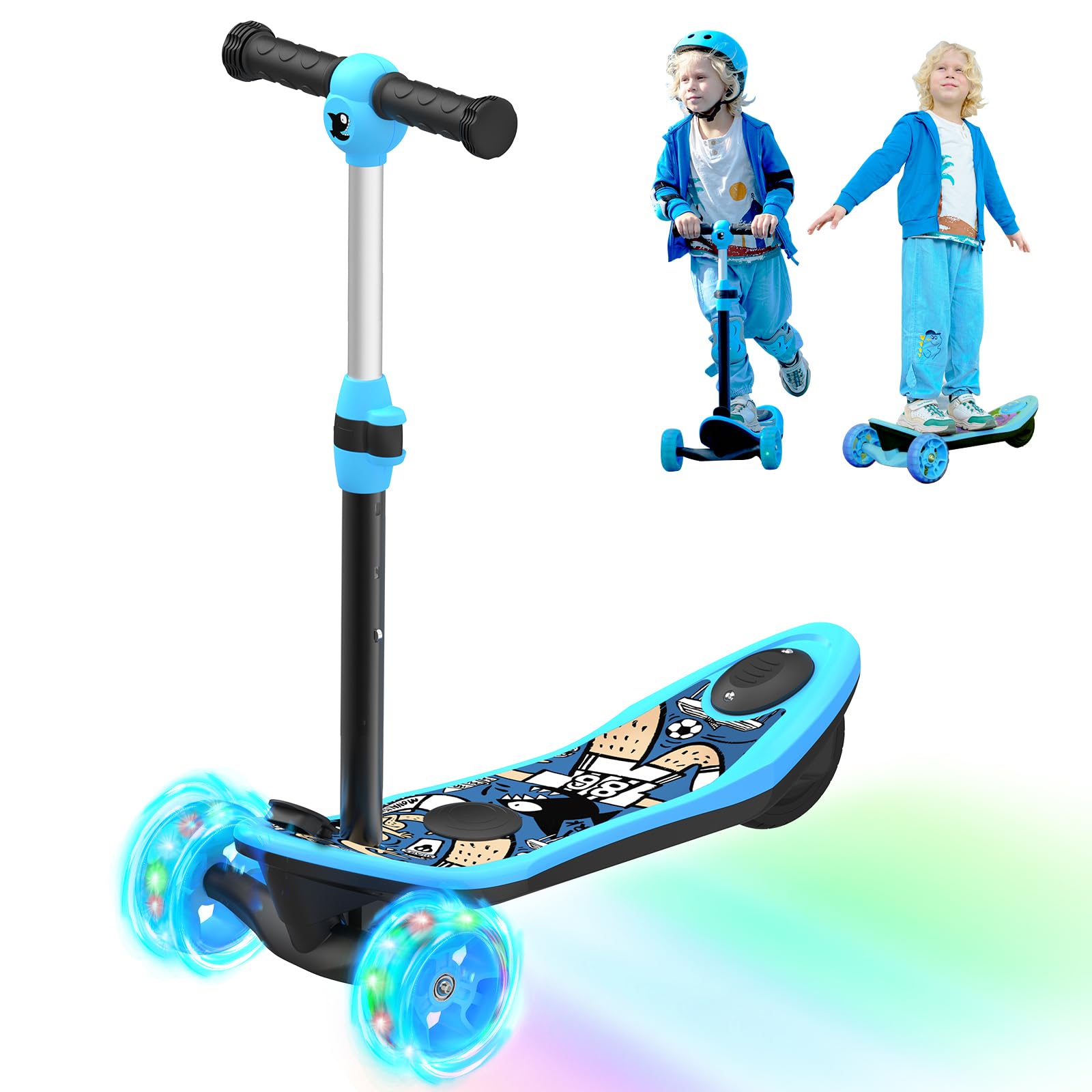 iScooter E-Scooter para niños de 3 a 8 años, 2 en 1 e-Step para niños con batería de 12 V 5 Ah y Efecto de luz, Patinete eléctrico con Ruedas de 5 Pulgadas (15 cm), Patinete Infantil con Rango de