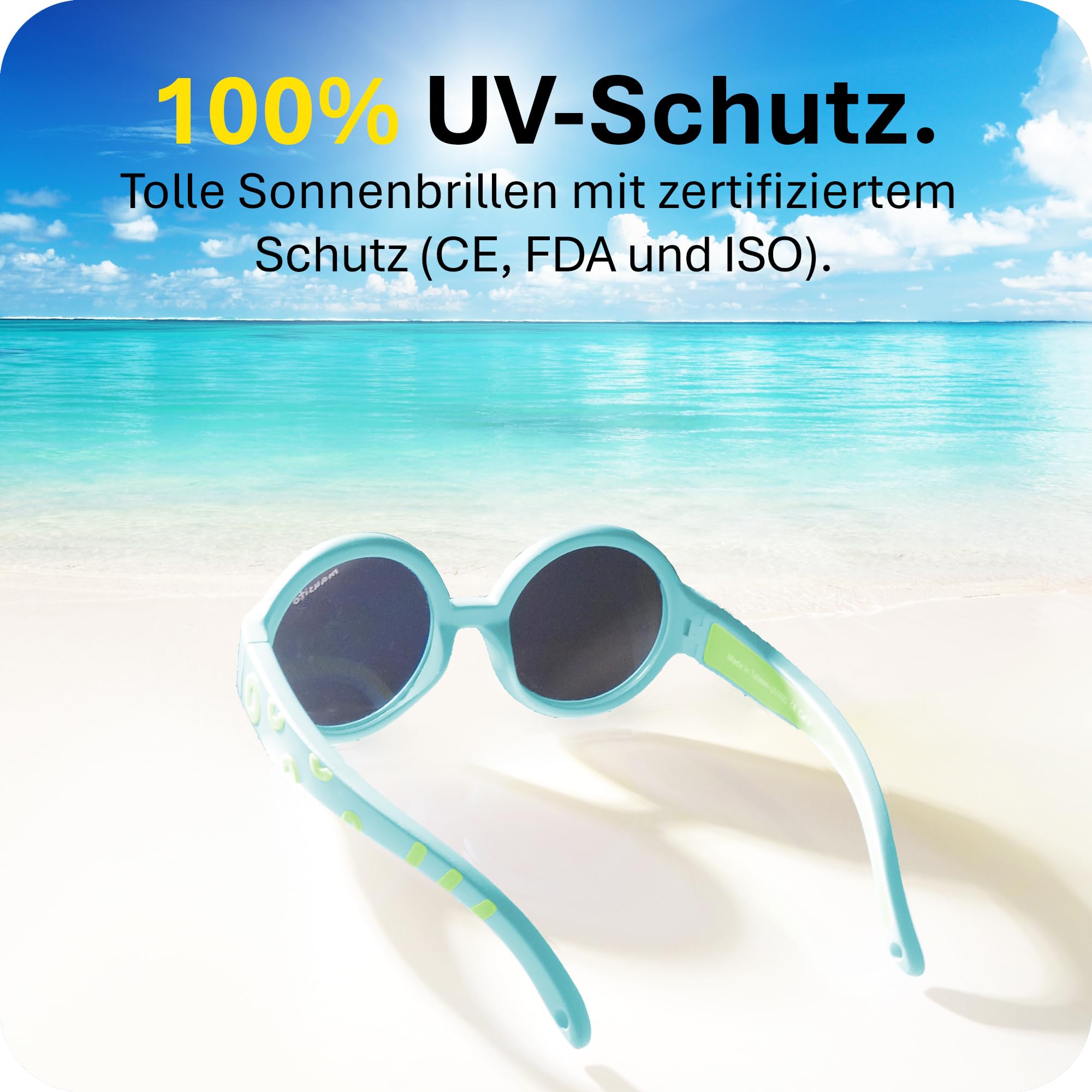 Mausito BABY Sonnenbrille 6-24 Monate Jungen VERGLEICHSSIEGER Kindersonnenbrille 100% UV-Schutz BIEGSAM Schadstofffreie Sonnenbrille Kinder mit Band Europäisches Design für Kinder gemacht
