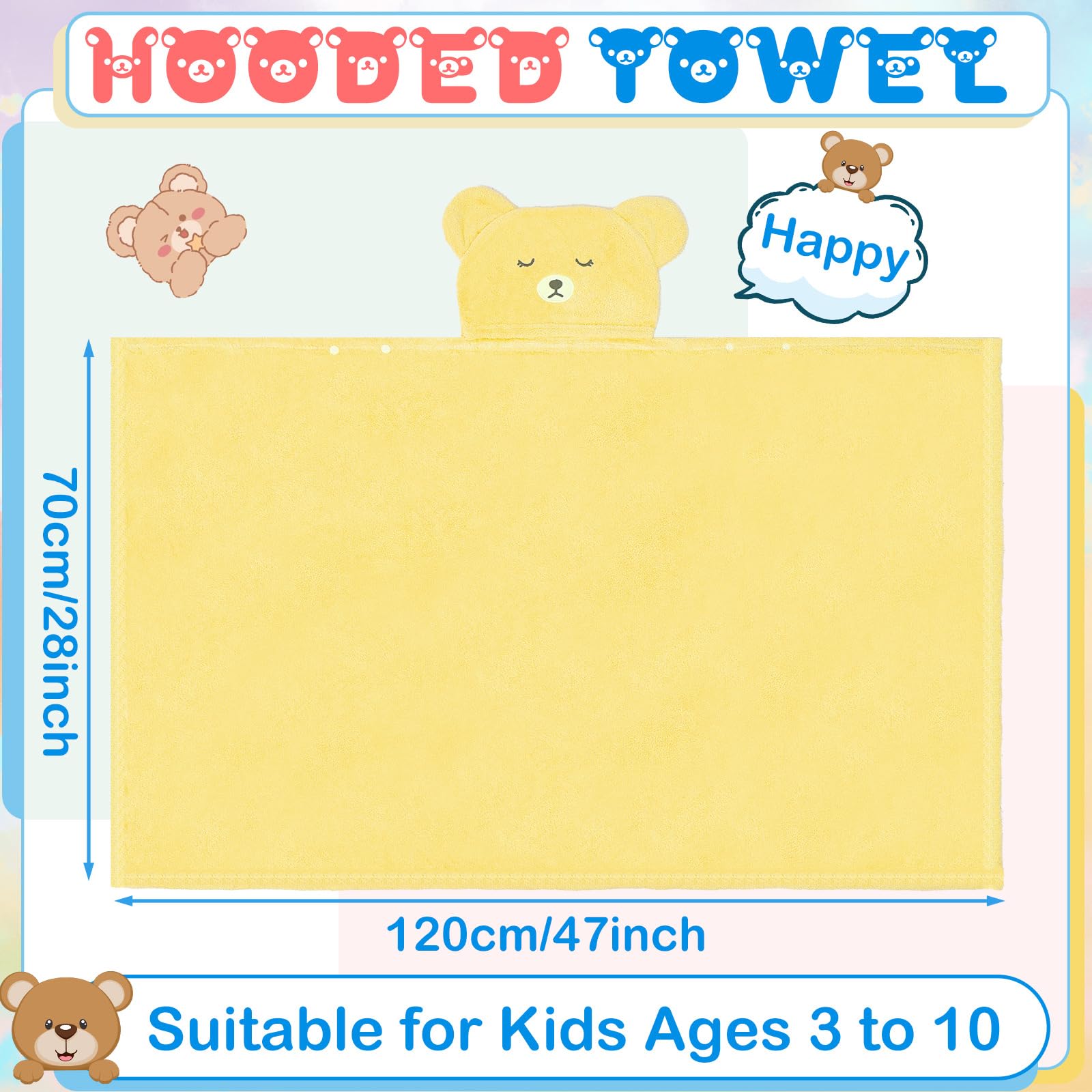 Xtinmee 4 toallas con capucha de 28 x 47 pulgadas para niños de 3 a 10 años, toallas de baño de tamaño grande, absorbentes, suaves, con capucha, toalla de playa, toalla envolvente, bata de baño,