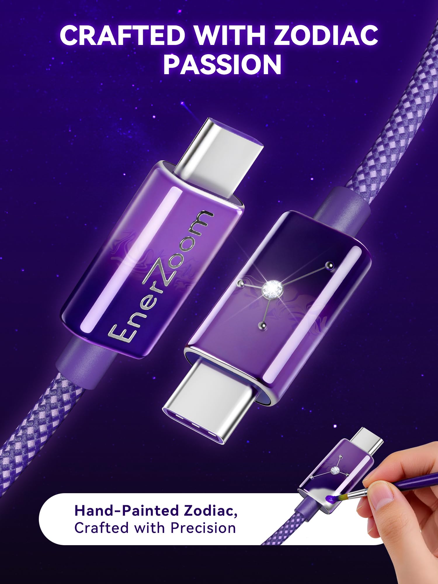 Cancer Zodiac - Cavo di ricarica da USB C a USB C, dipinto a mano, 240 W PD 3.1 Tipo C, cavo intrecciato in nylon a ricarica rapida, regalo astrologico per lei, 1 m