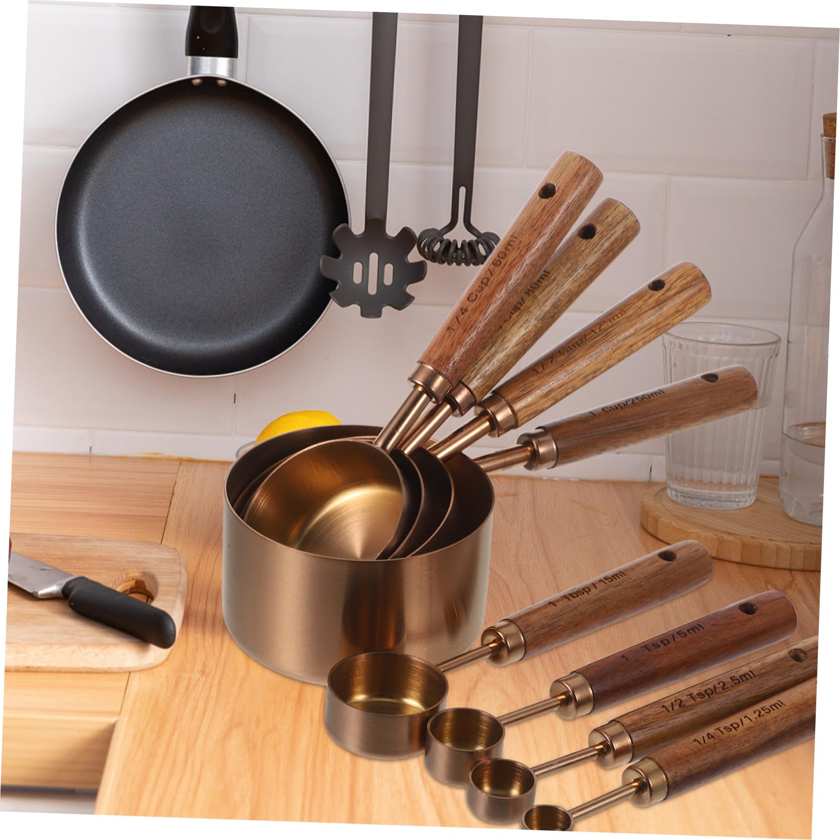 8 Piezas Cuchara Medidora De Té Cuchara De Café De Madera Herramientas Para Hornear De Cocina Rose Gold