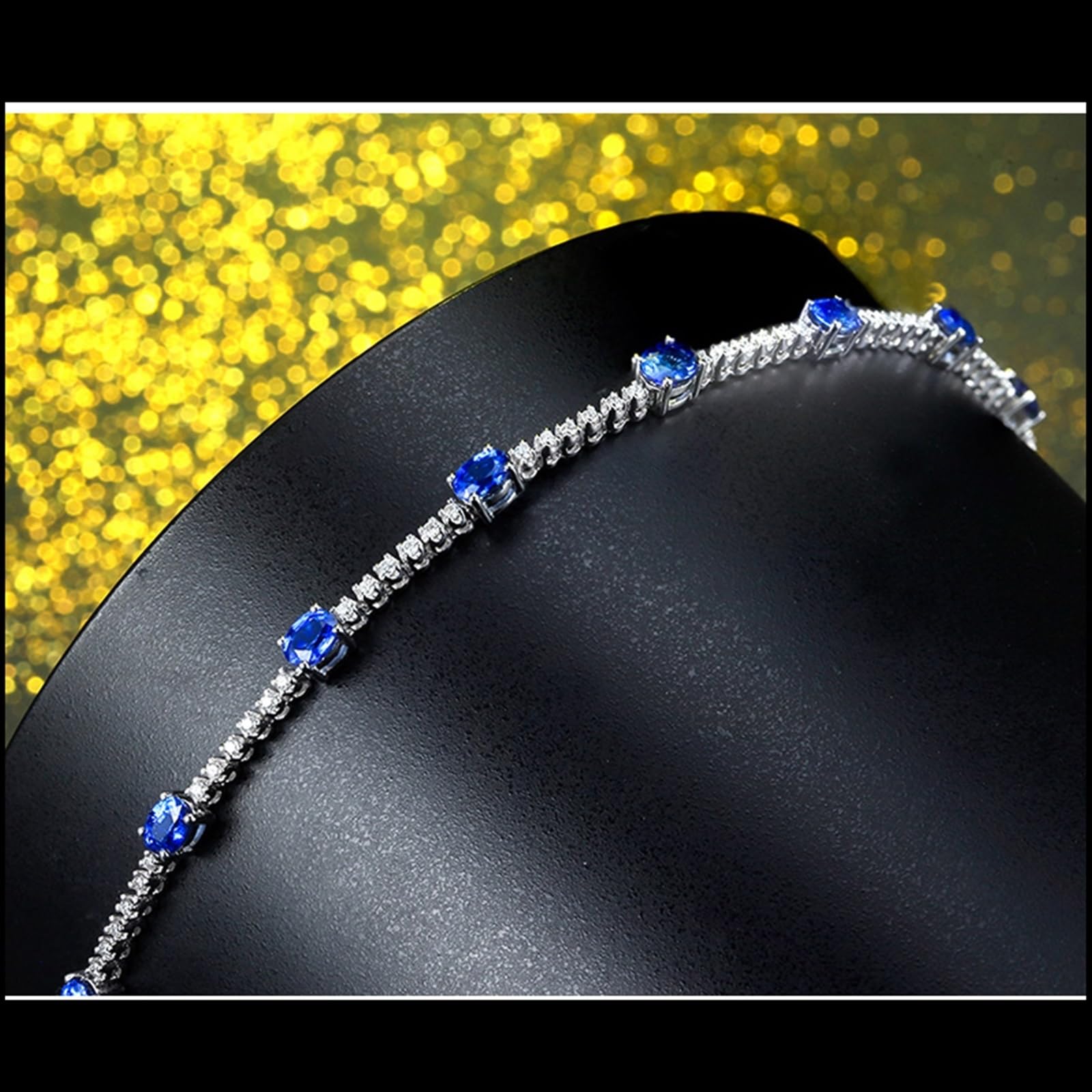 Bracciali in Oro Bianco 750/585/375 Vero, Bracciale Donna con Zaffiro 3.2ct 16-20 cm con Diamante, Braccialetto Sposa Fidanzati