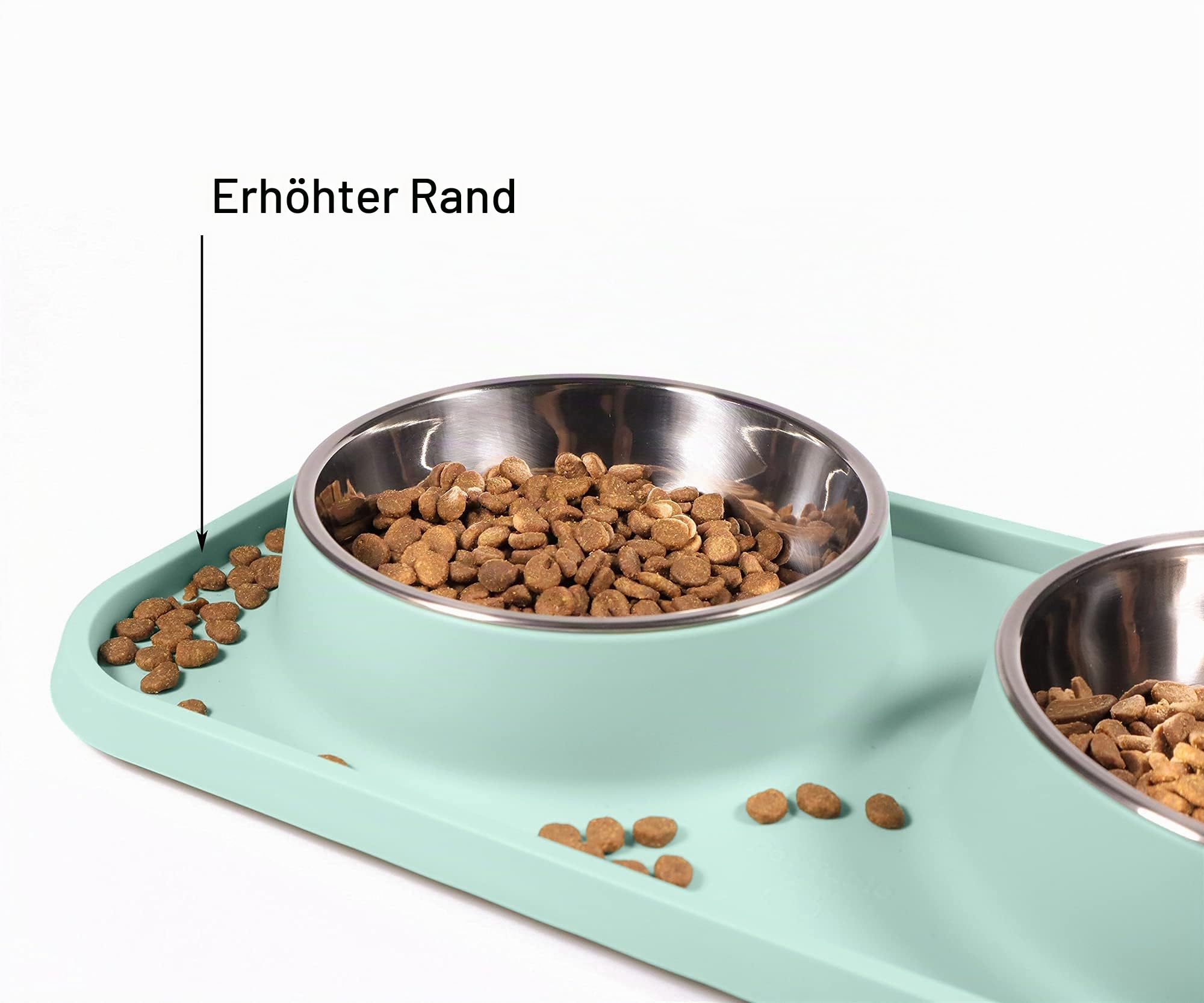 L.D.Dog Katzenfutternäpfe, Katzennäpfe, rutschfest und auslaufsicher, Silikonmatten mit Ständer, herausnehmbare Edelstahl-Futter- und Wasserschalen für Katzen (Aquamarine)