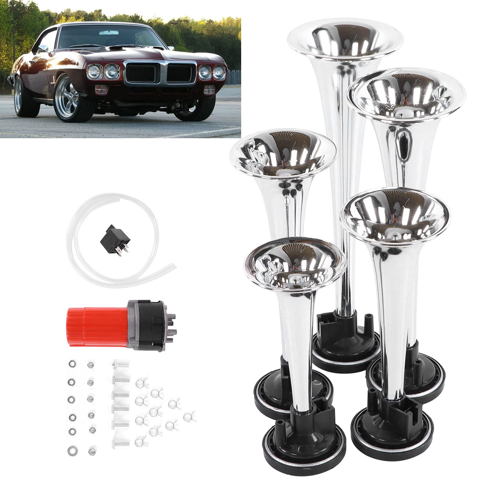 5PCS Róg Samochodowy z Jazz 5 -Tube Music 130dB 12V dla Ciężarówek Bus Łodzi Autobus Samochód Hornmusical TrumpetCar Muzyka Hornloud Horncar Music Horn