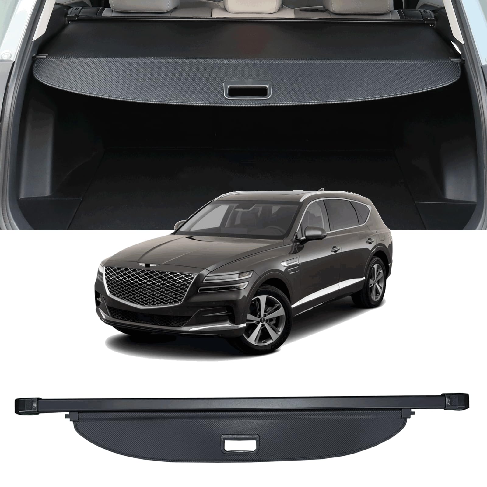 Cargo Cover Fit for 2021-2024 Genesis GV80 SUV Accessories Retractable Rear Trunk Cover Trunk Security Cover Shielding Shade Genesis GV80 Cargo Cover