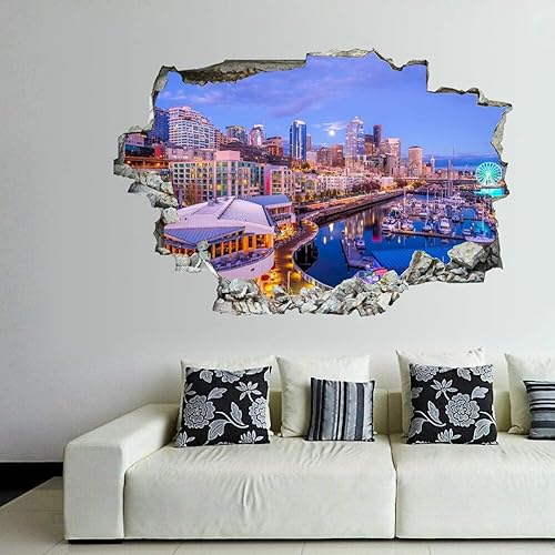Miniatura 9 de Calcomanías de pared rotas 3D Memphis Tennessee TN Downtown Drone Skyline de 36 x 24 pulgadas, vinilo de pared extraíble, despegar y pegar,