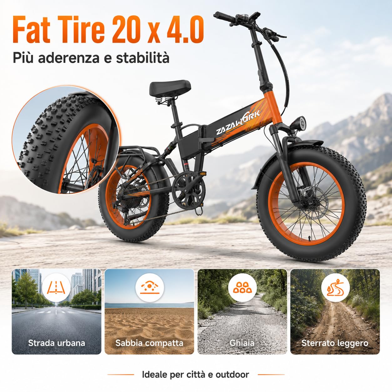 Bici Elettrica Pieghevole 20"×4.0" Fat Tire, Bicicletta Elettrica 48V 20Ah Batteria Rimovibile fino a 120 km 250W,60 Nm, 7 Velocità per Adulti, Freni Idraulici Doppia Sospensione per Ogni Terreno