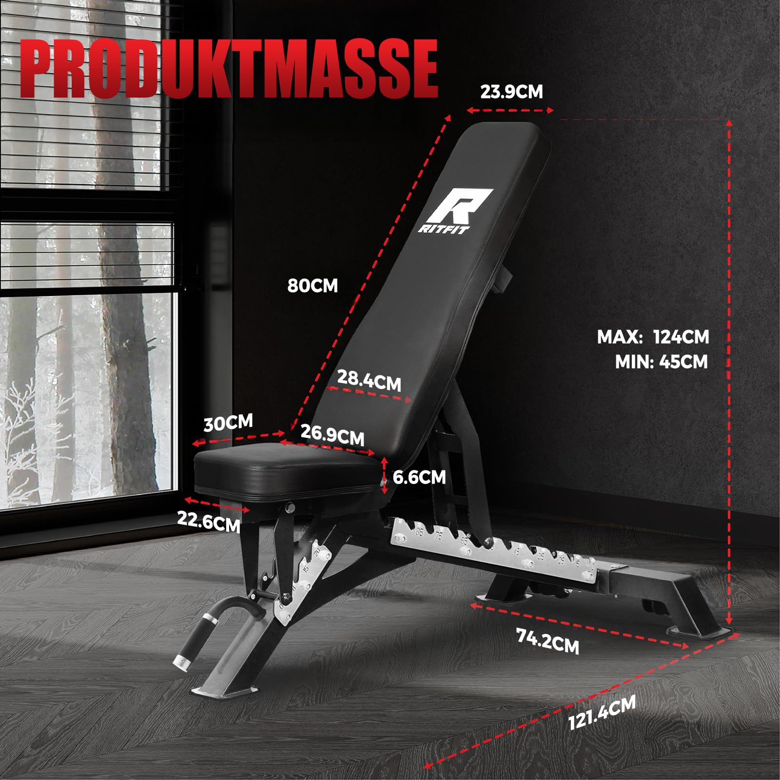 RitFit Hantelbank, Schrägbank, Trainingsbank Max. 590kg Tragkraft
