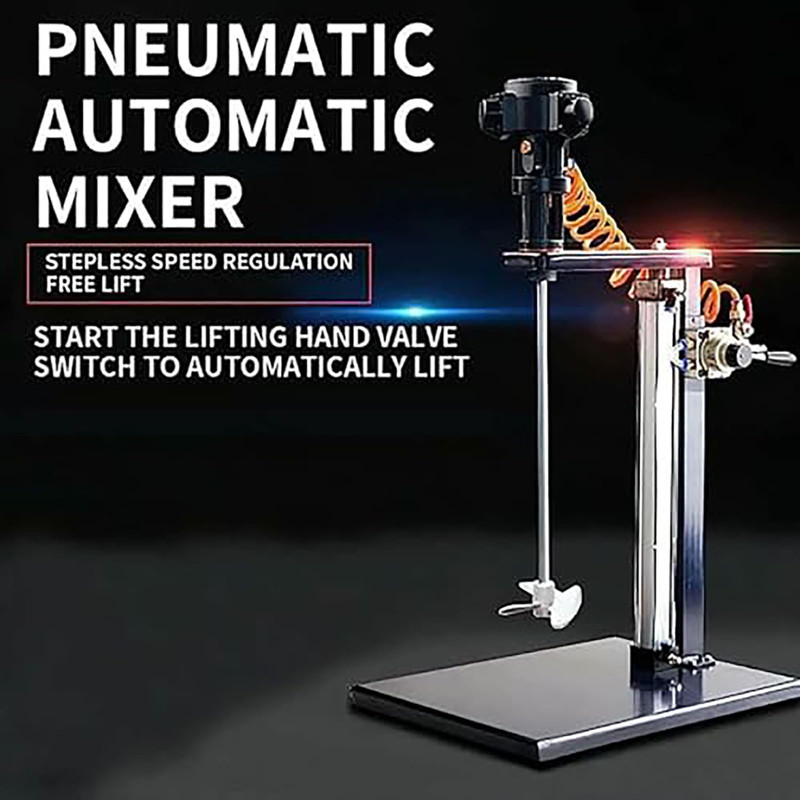 Batidora neumática de soporte 20L, velocidad ajustable 1500-3000r/min, elevación de 90 cm, acero inoxidable 3 impulsores para mezcla de pintura y resina