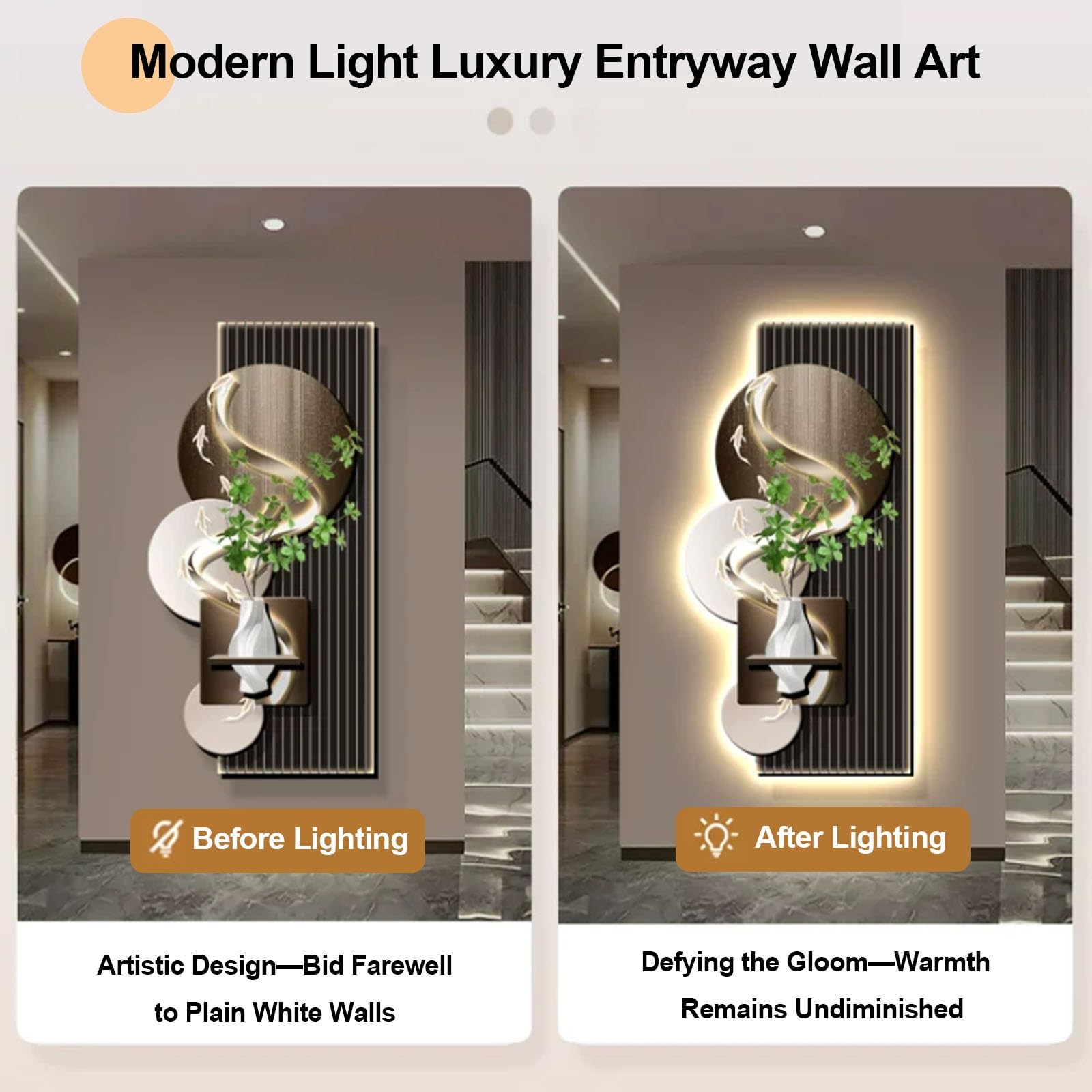 3D-Wandbild mit LED-Beleuchtung, luxuriöses Wandbild für den Eingangsbereich mit künstlichen Pflanzen, leuchtendes Wandbild mit Lampenschirm, hängendes Wandbild für Flure (Stil 4, 50 x 100 c