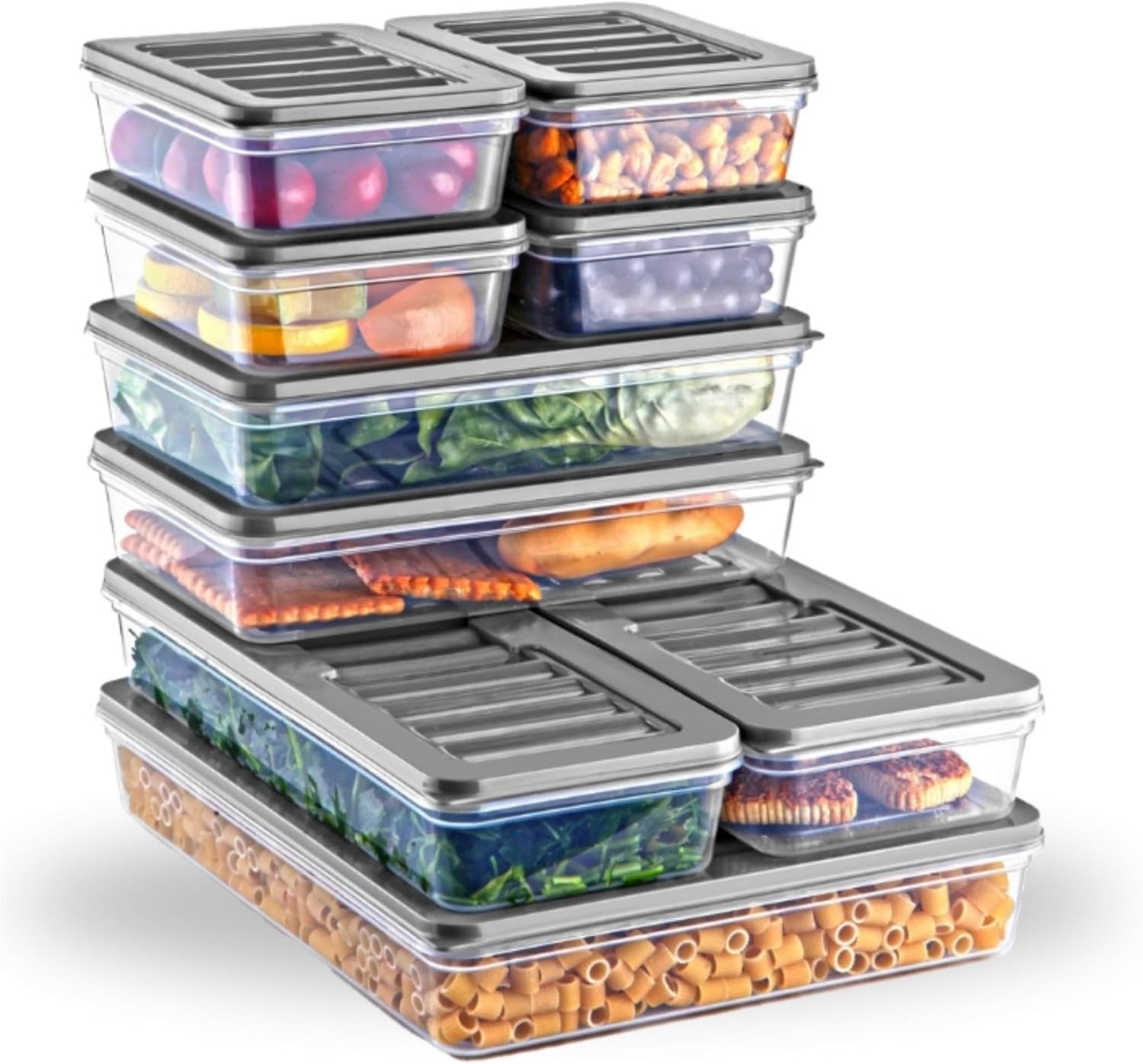 Storage Containers with Lids – 9 Pieces, Clear Meal Prep Rectangle Plastic Food Storage Set, Stackable Food Storage Box for School, Work, Meal Prep, Microwave and Fridge Safe (Gray) Storage Containers with Lids – 9 Pieces, Clear Meal Prep Rectangle Plastic Food Storage Set, Stackable Food Storage Box for School, Work, Meal Prep, Microwave and Fridge Safe (Gray)