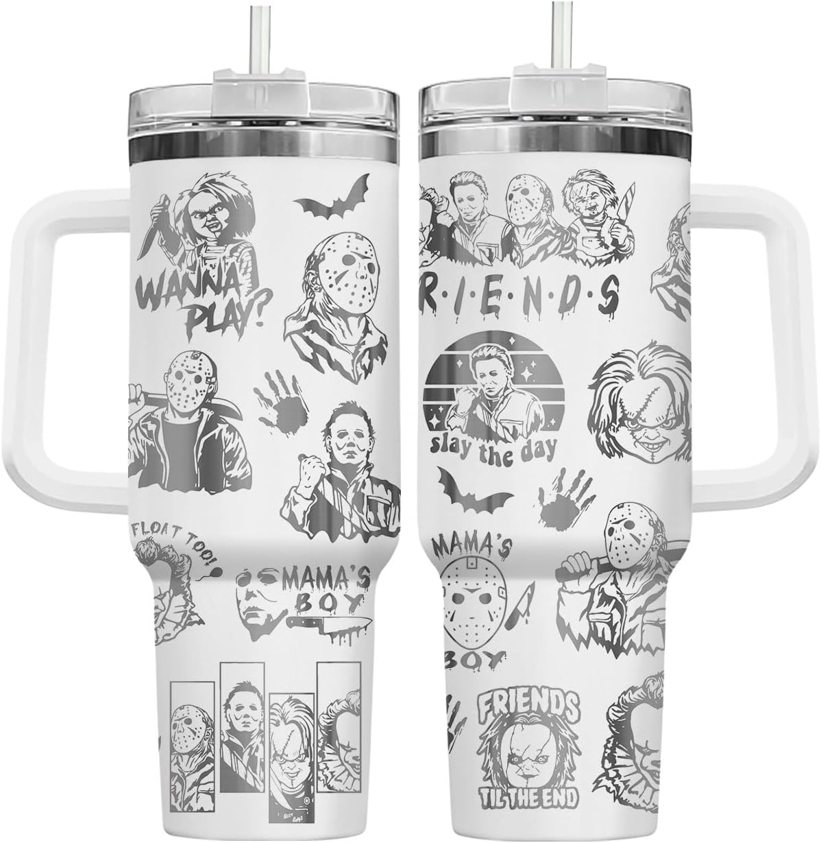 34HD Horror Slasher Movie 40 oz Tumbler with Handle, Spooky Season Gift