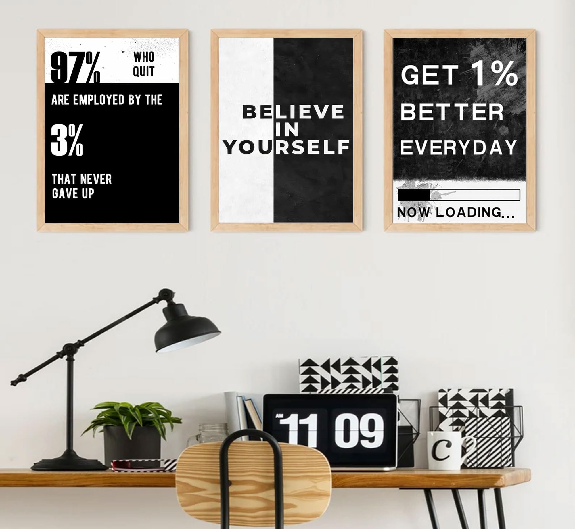 3 lienzos inspiradores en blanco y negro para pared, citas motivacionales, pósteres de éxito positivo, impresiones de pared para sala de estar, dormitorio, decoración del hogar, sin marco, 16 x 24