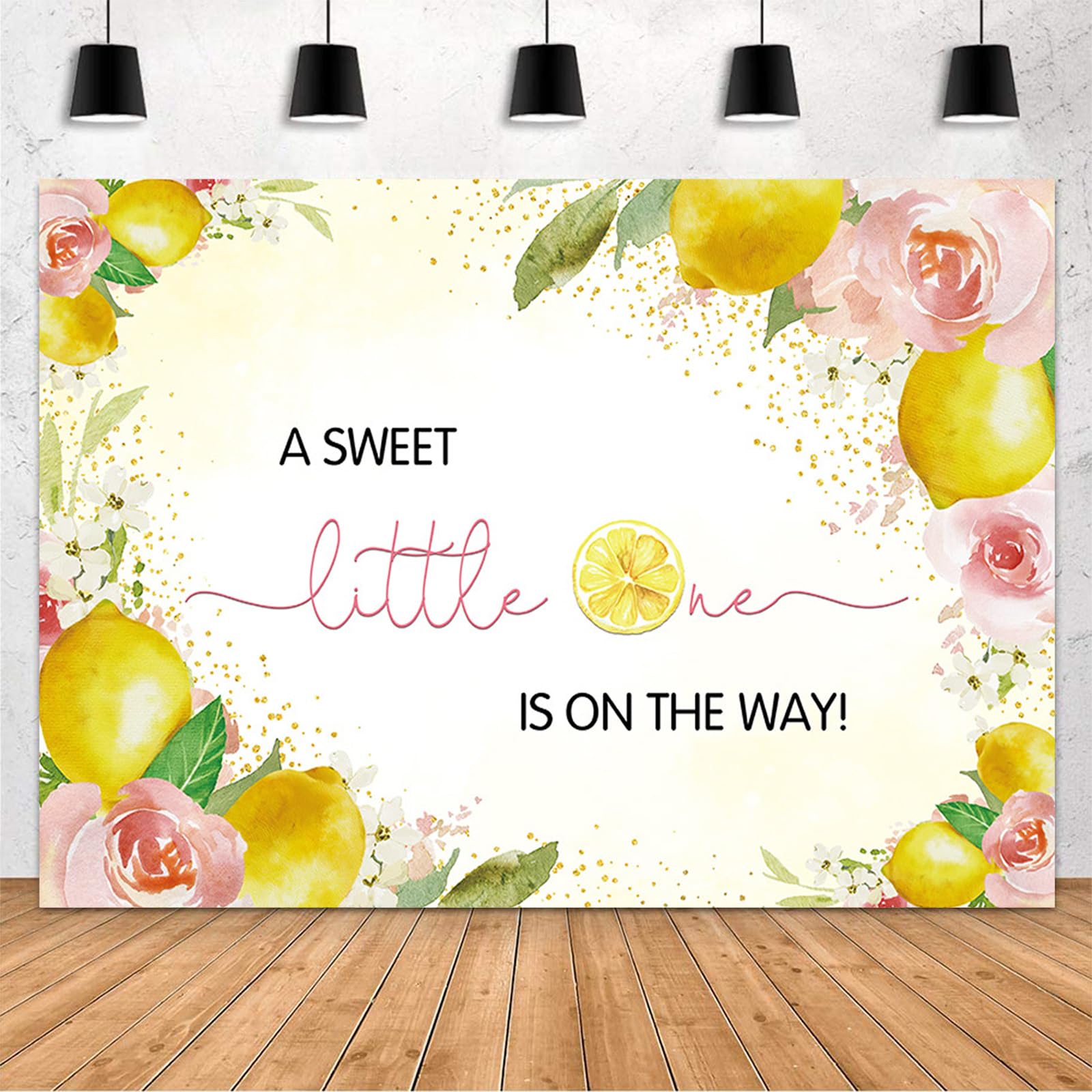 MEHOFOND Lemon Baby Shower Backdrop A Sweet Little One is on The Way Decorations Banner Oh Baby Pink Floral Lemon Baby Shower Party Decorations Lemon