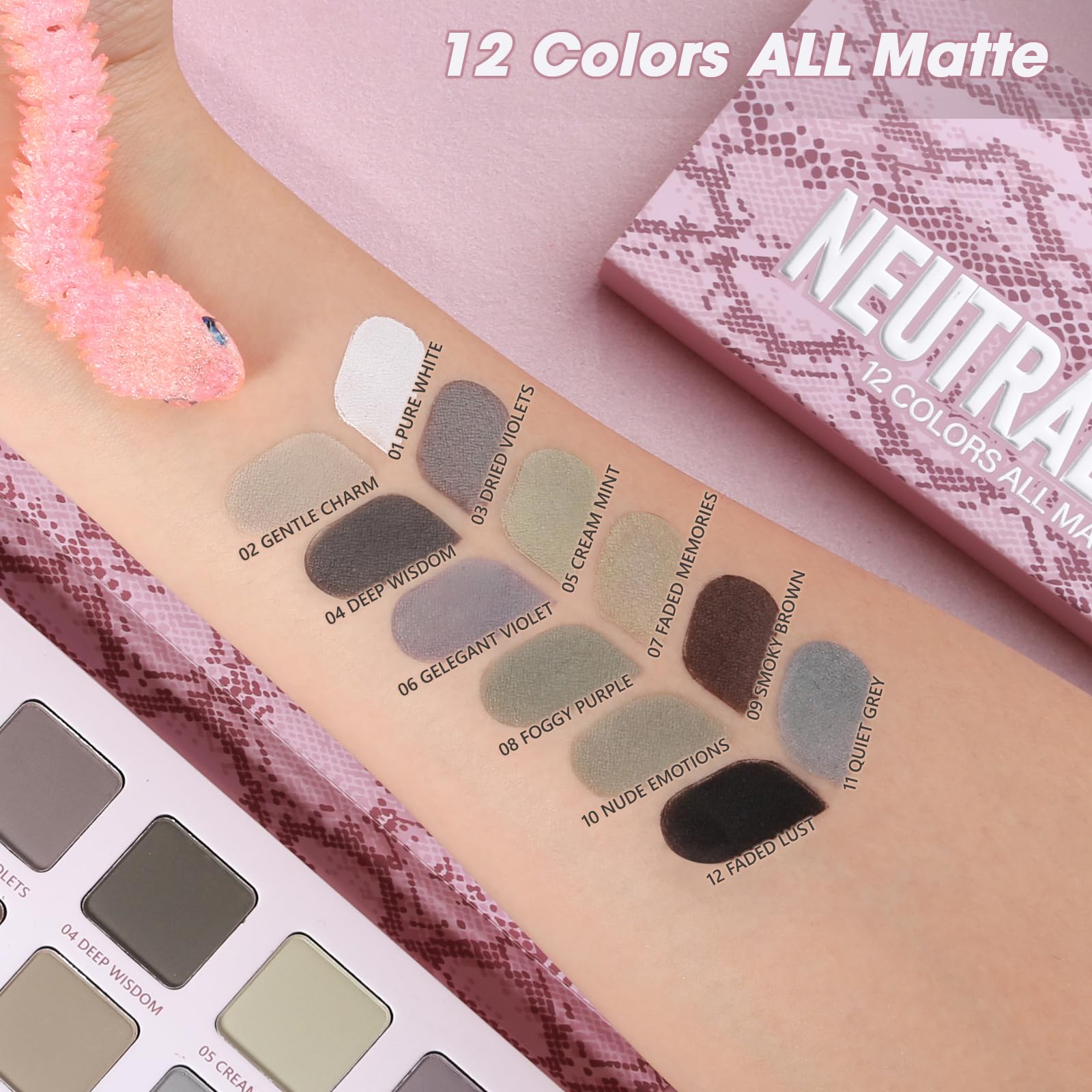 Matte Eyeshadow Palette, 12 Colors Neutral Grey Brown Nude Eyeshadow Palette - Image 4