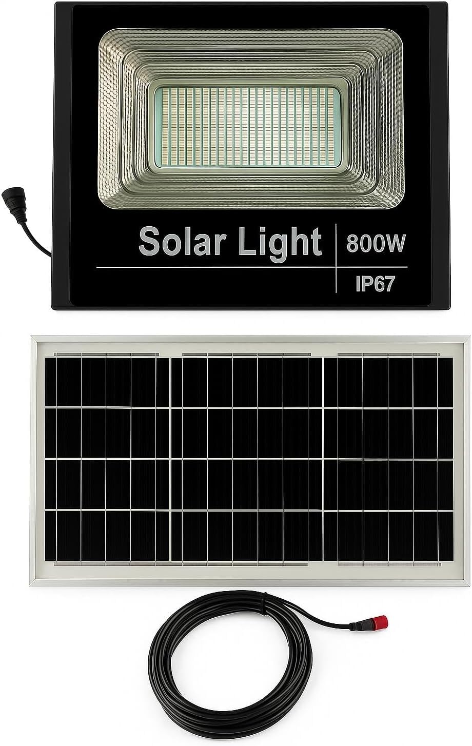 Faro a LED 800W con Pannello Solare IP66, Sensore Crepuscolare e Telecomando | SMD Ultra Luminoso da Esterno | [Classe di efficienza energetica A+++]