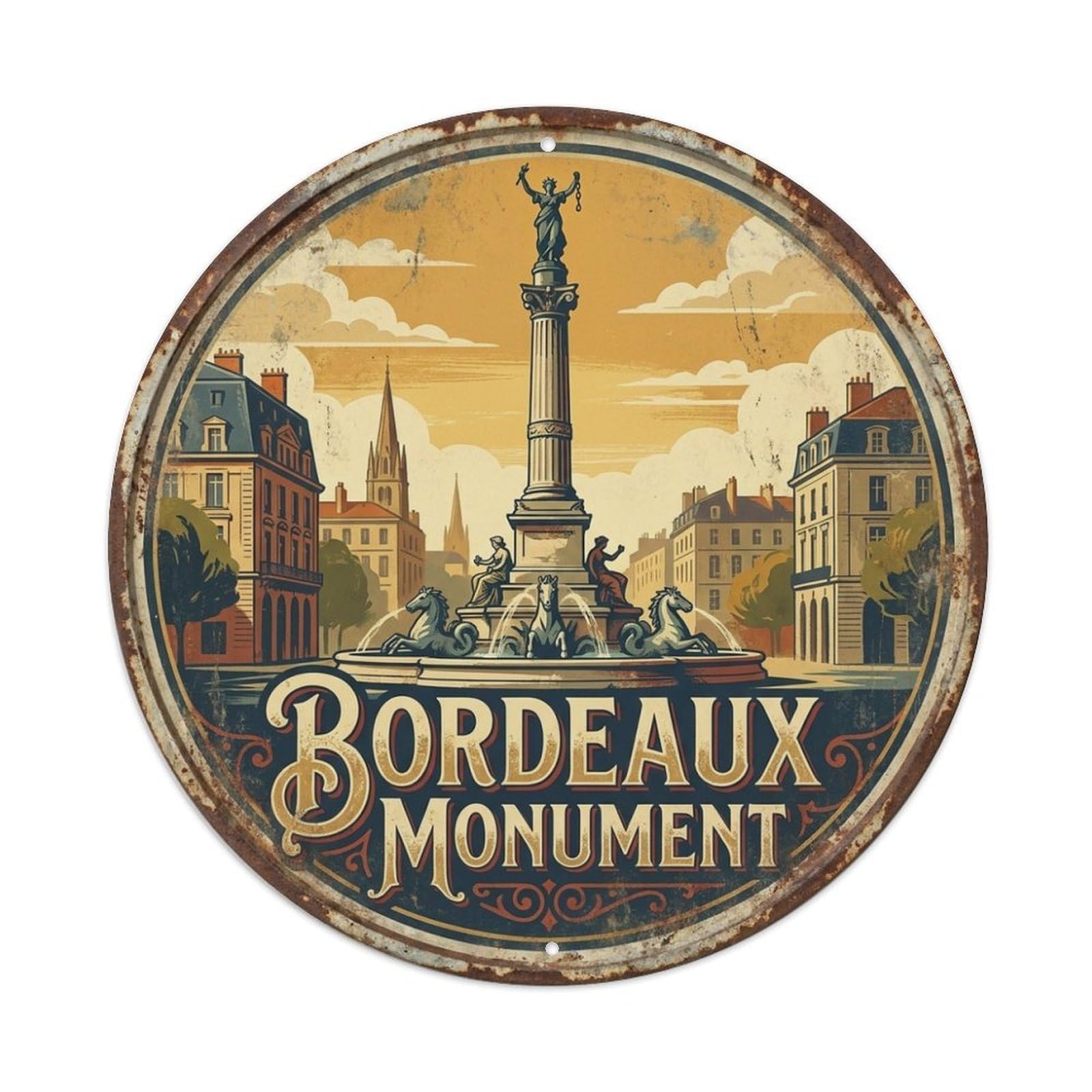 France Bordeaux Architecture Travel Monument Metal Tin Sign