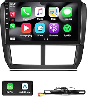 SIXWIN Car Stereo Radio for Subaru Forester Impreza WRX 2008 2009 2010 2011 2012 9 Inch Touch Screen with Wired Apple CarPlay Android Auto Bluetooth FM SWC Mirror Link EQ Subwoofer Backup Camera MIC