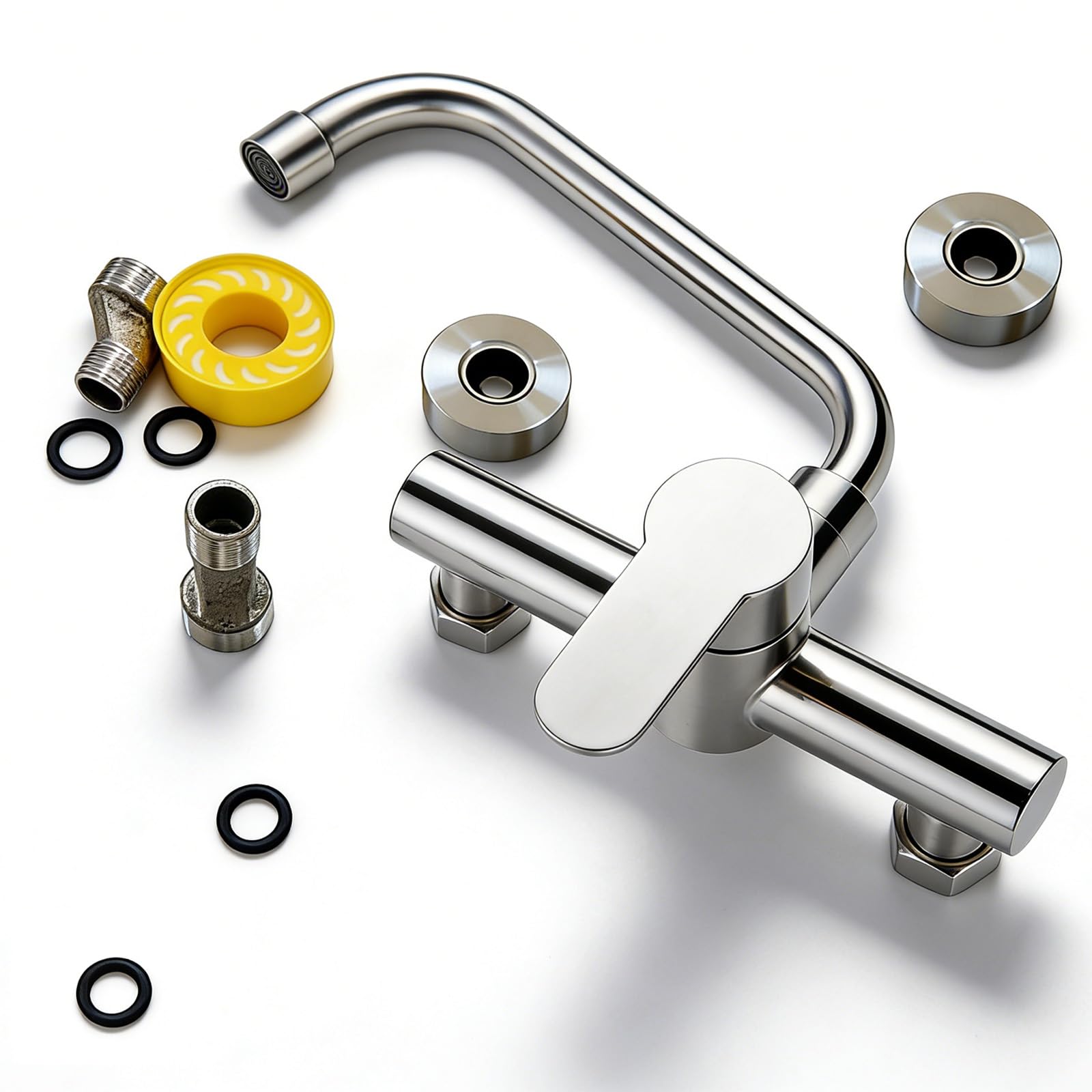 Rubinetto da cucina montaggio a parete: 304 in acciaio inox spazzolato a parete, girevole a 360 gradi, cartuccia in ceramica, acciaio inox opaco, rubinetto da parete in acciaio inox per cucina