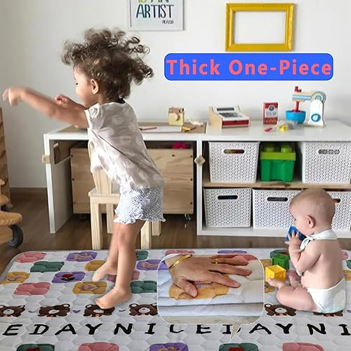 Miniatura 5 de YANGSHILEI Tapete para corralito de 50 x 50 pulgadas, grueso de una pieza, antideslizante, acolchado, tapete de juego para bebés, niños pequeños,