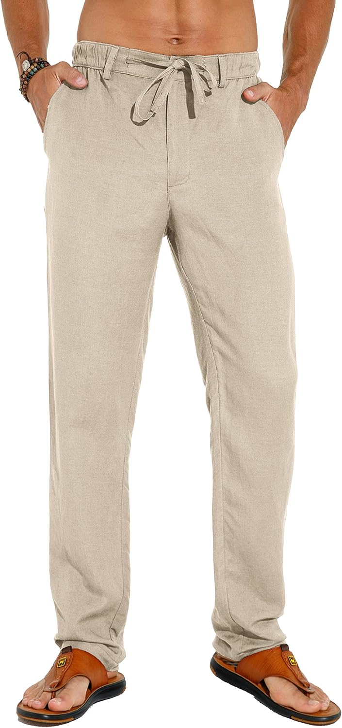 Sailwind Men's Summer Beach Linen Pants Casual Lightweight Elastic Waist Drawstring Loose Pants - Image 4