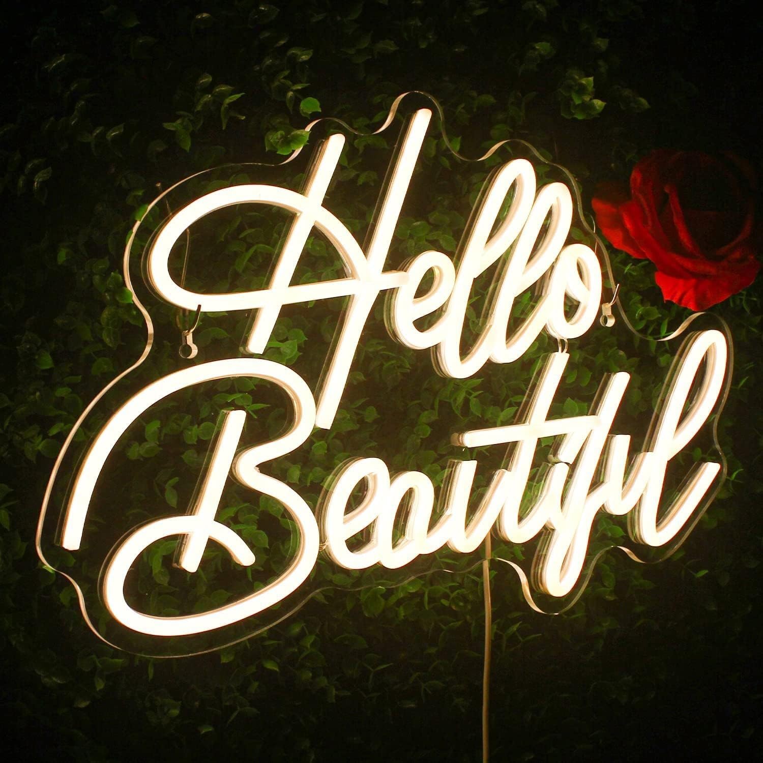 Dimmable LED Neon Sign for Home Bar, Cafe, Party, Gift(white light)(Hello beautiful(28 * 42cm))