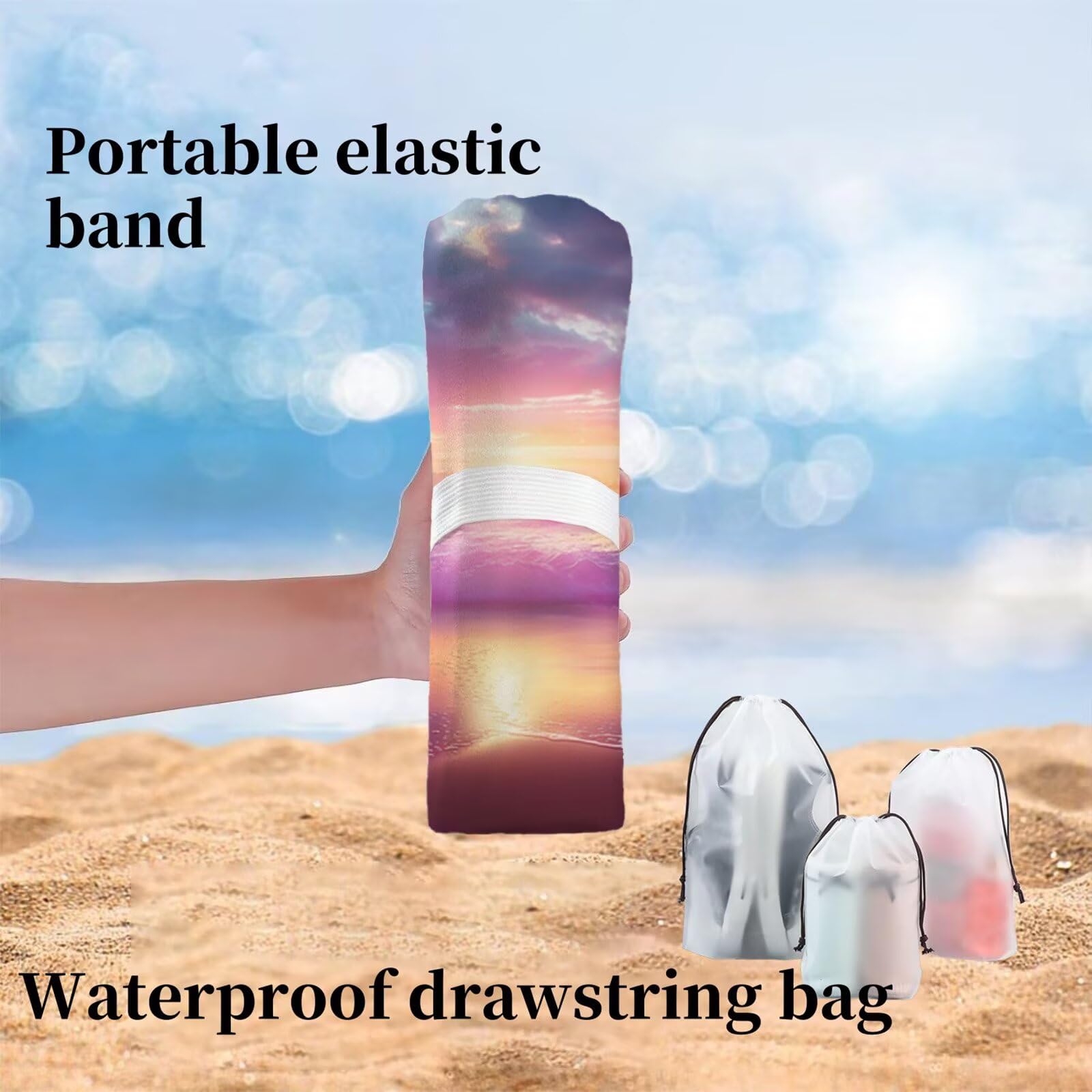Duży ręcznik z mikrofibry XXL 220 x 100 cm ręcznik plażowy niebo zachód słońca ręczniki na siłownię szybkoschnące cienkie i kompaktowe ręczniki kąpielowe z torbą, ręcznik plażowy odporny na piasek dla