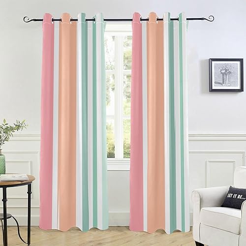 Vertical Stripes Blackout Curtain 84 inches Length Farmhouse Curtains for Window Treatments Curtains for Sliding Glass Door Room Darkening Curtains