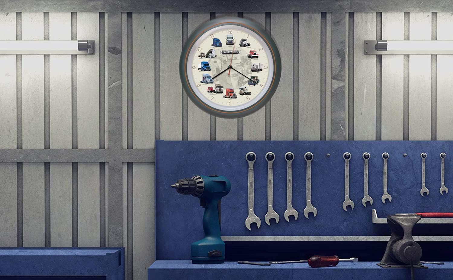 Mark Feldstein & Associates Freightliner Trucks Gunmetal Silver 13 inch Sound Hanging Wall Clock