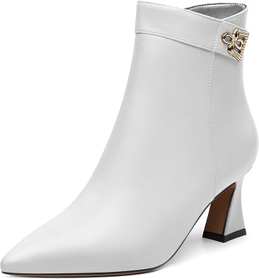 Womens ankle boots, mid heeled pointed fashion sexy boots, 2.5-inch slim high heels White Matte Size 8