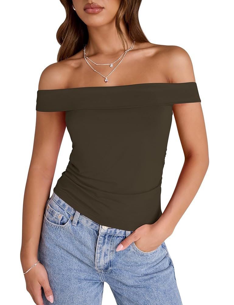 LUYAA Women's Fashion Off Shoulder Tight T-Shirt Short LUYAA Women's Fashion Off Shoulder Tight T-Shirt Short