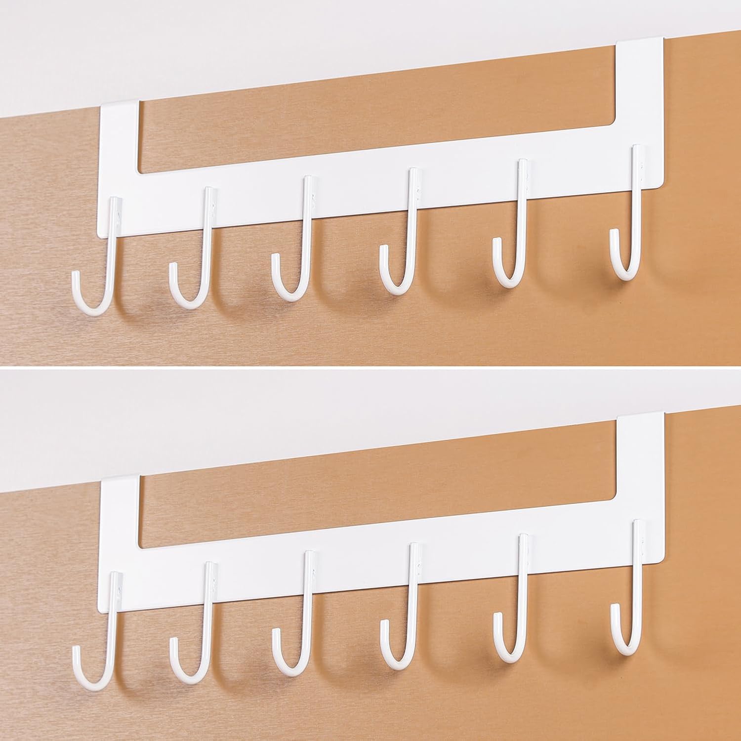 Over The Door Towel Rack, Over The Door Hooks,Heavy Duty Metal Over The Door Hanger, Door Hooks for Hanging Coat, Towel, Bag, Robe - 6 Hooks(Matte White 2Pcs)