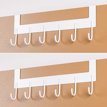 Over The Door Towel Rack, Over The Door Hooks,Heavy Duty Metal Over The Door Hanger, Door Hooks for Hanging Coat, Towel, Bag, Robe - 6 HooksMatte White 2Pcs