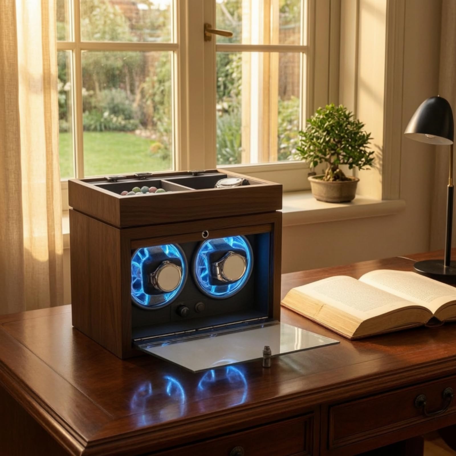 Caricatore Automatico Orologi Carica Orologio Scatola Rotante Custodia Espositore in Stile Rettangolare con Rifinitura in Cuscini Elastici Antigraffio Adatto a Collezione Arredo Ufficio