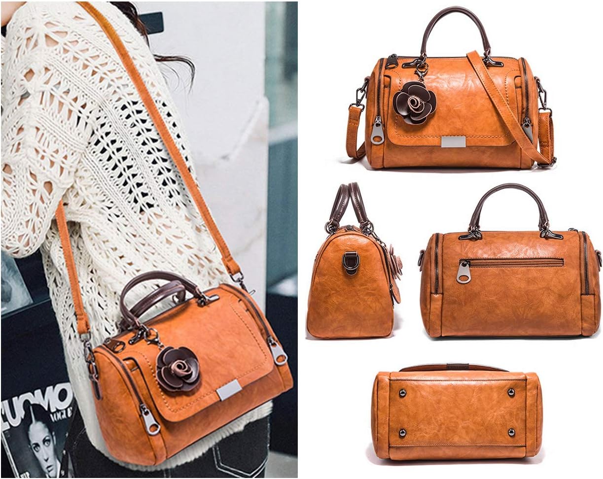 Mn&Sue Fashionable Barrel Handbag PU Leather Top Handle Satchel Boston Style Purse Crossbody Bags for Women Travel - Image 5