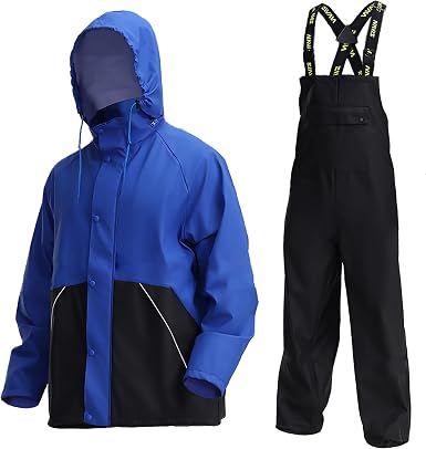 Besshepplo Ensemble De Pluie Adulte – Veste + Pantalon PVC Imperméable Double Capuche – Bandes Réfléchissantes Cycliste & Pro (M-XXXL)