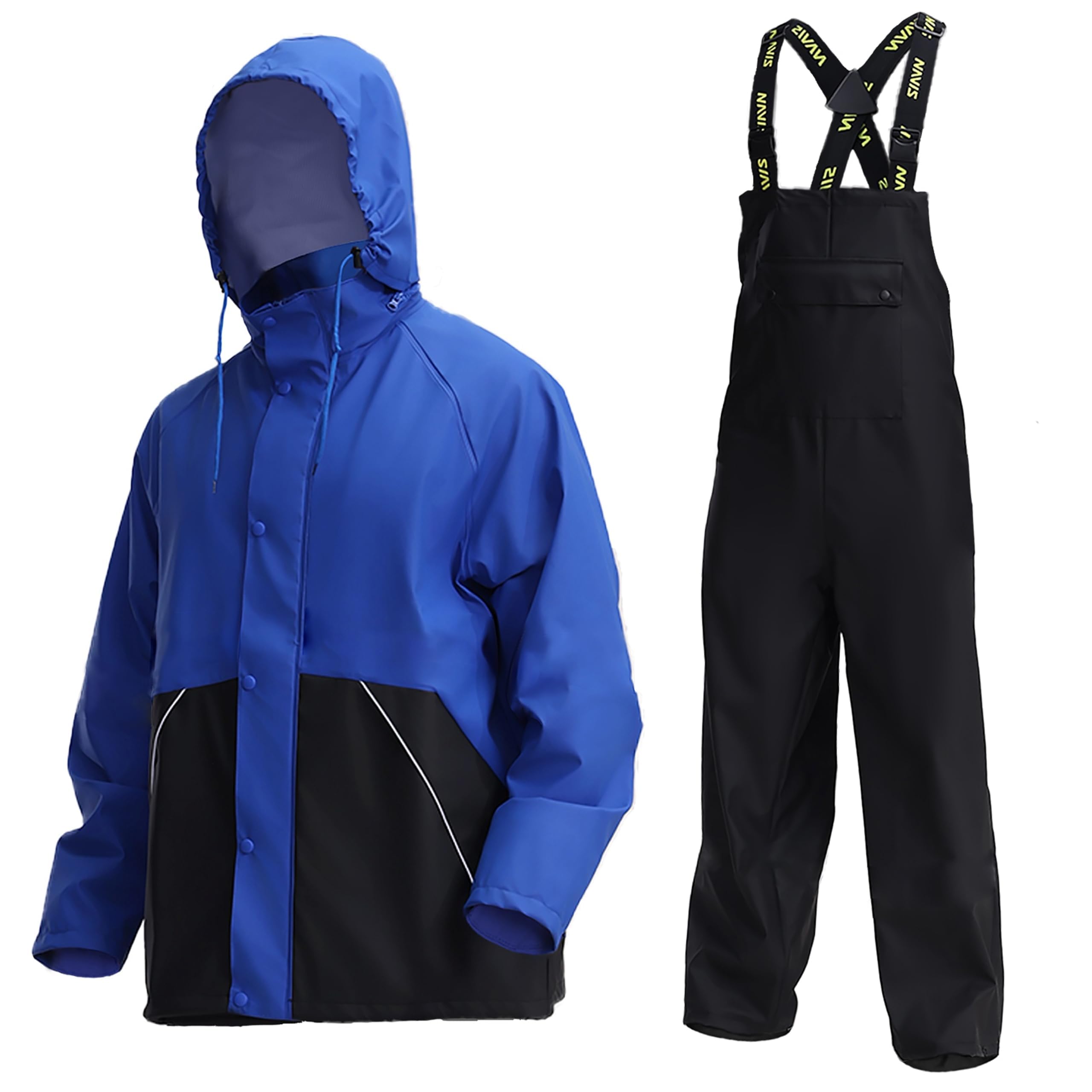 Navis Marine Herren Regenanzug Wasserdicht – Robust PU-Material mit Kapuze & Latzhose, Heavy-Duty Schutz für Arbeit, Bau, Angeln & Outdoor WS-005