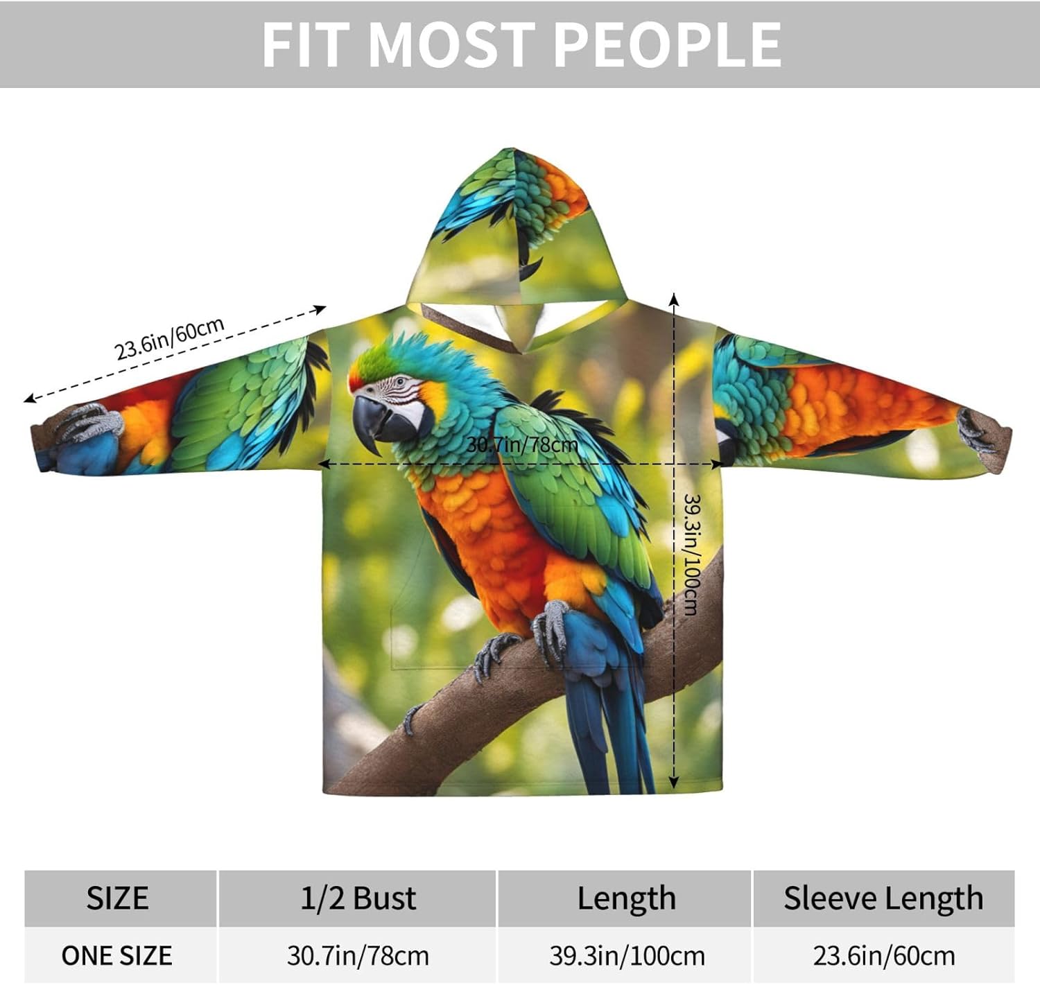 Fantastic Parrot Feather Print﻿ ﻿winter Cozy Blanket Hoodie Wearable With Sleevesfor Christmas New Year Loungewear