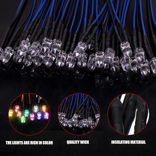 Vista 43 de 165 diodos emisores de luces LED precableadas de 12 V 0.197 in (11 colores x 15 piezas) kit surtido de lentes transparentes, blanco cálido, blanco