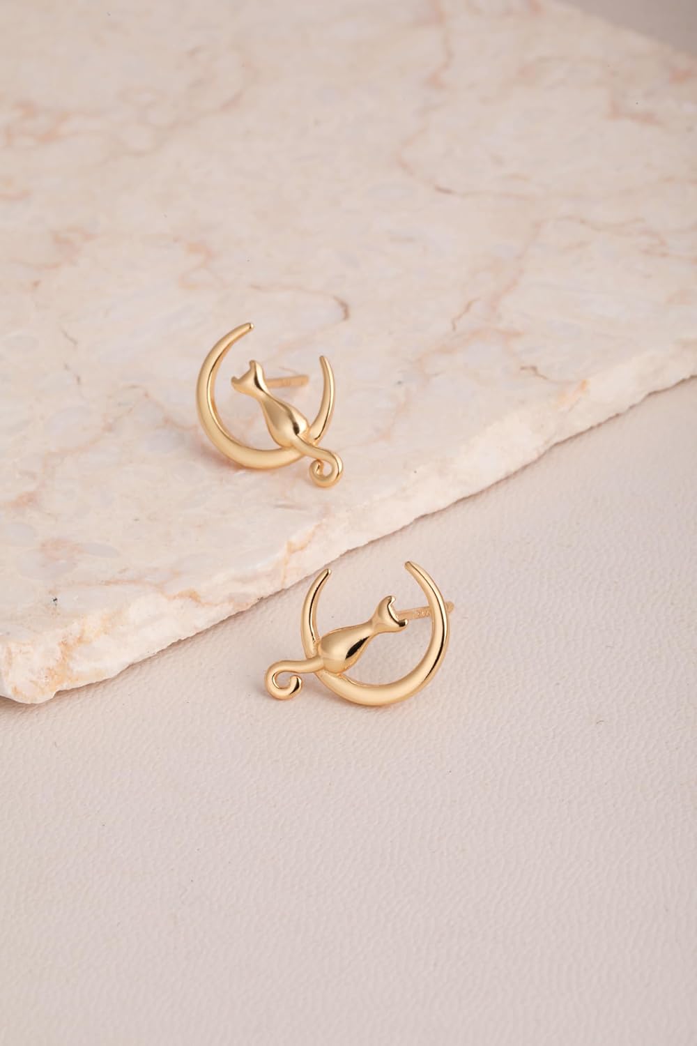 S.Leaf 18Karat Plated Cat Earrings for Women 925 Sterling Silver Hypoallergenic Cat Moon Stuff Lovers Jewelry for Women Trendy Birthday Friendship Anniversary Best Gifts for Women Her Party