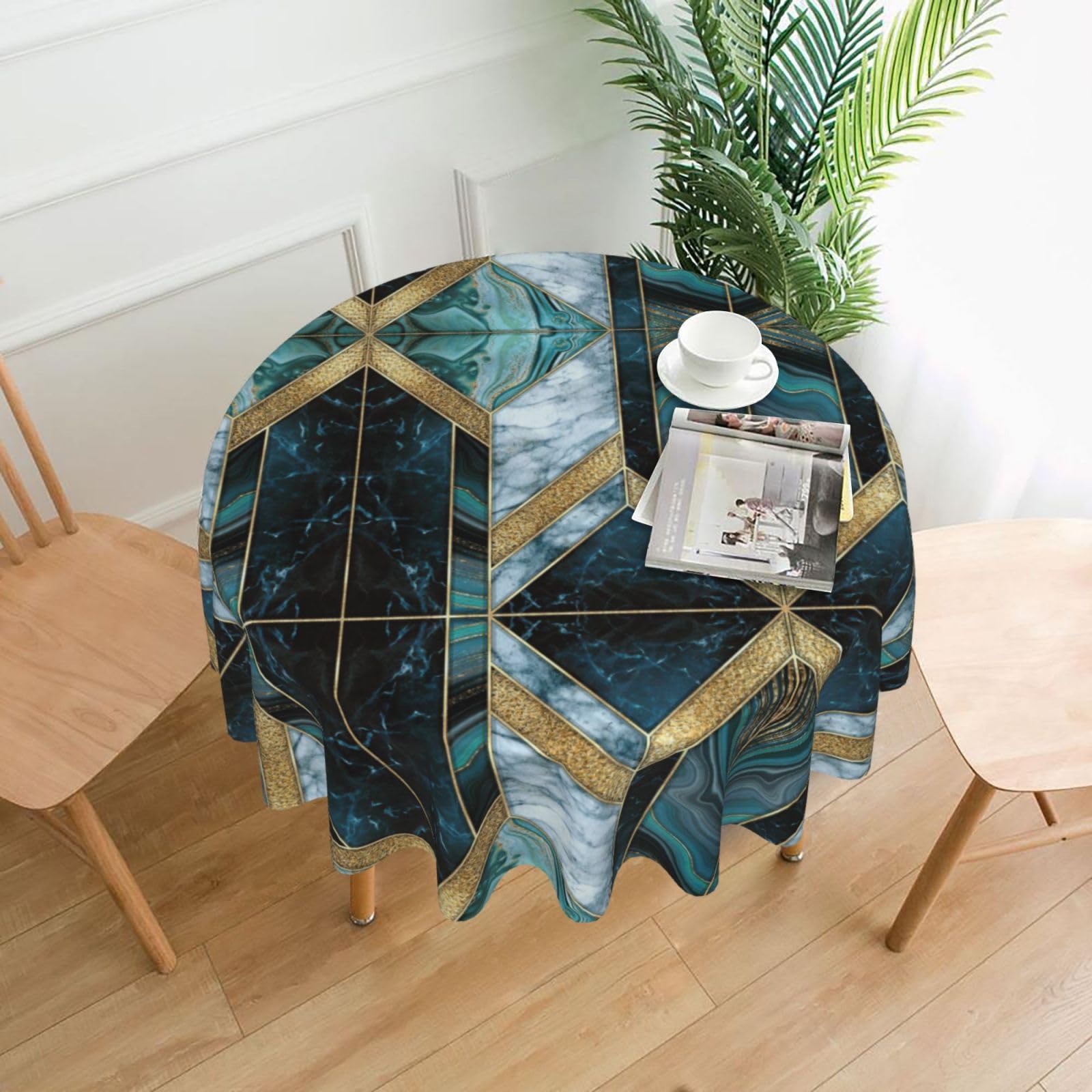 VCzsdff Geometric Marble Print Stain Resistant Round Tablecloth 60in Family Friendly Polyester Cloth for Kids Meals